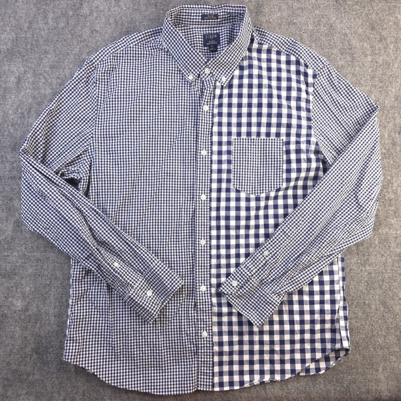 J Crew Flex Washed Shirt XL Slim Untucked Blue Check Colorblock Long Sleeve - Picture 1 of 8